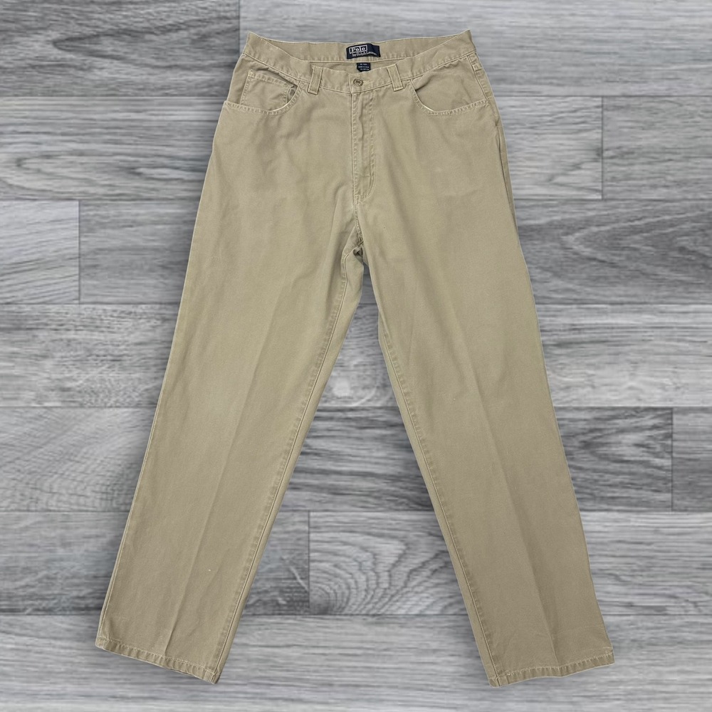 Polo Ralph Lauren Khaki Chino Pants Mens 34x30 Tan 100% Cotton Straight Leg‎